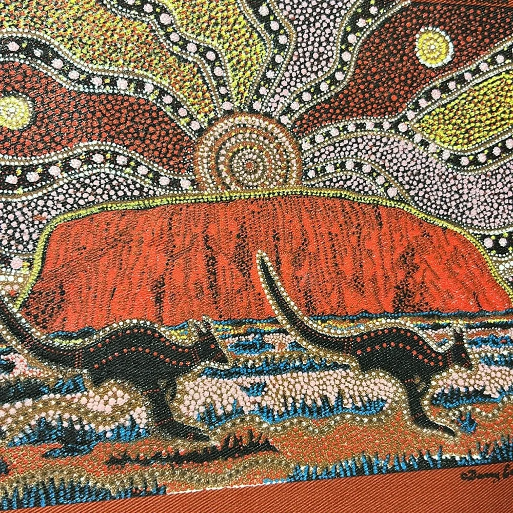 Uluru Aboriginal Art AUSTRALIA PRINT + Survival of the Kangaroos on Cotton Mat
